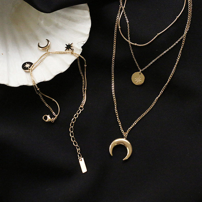 Pendentif lune étoile à huit branches, Bracelet en acier titane à trois couches, collier, vente en gros de bijoux