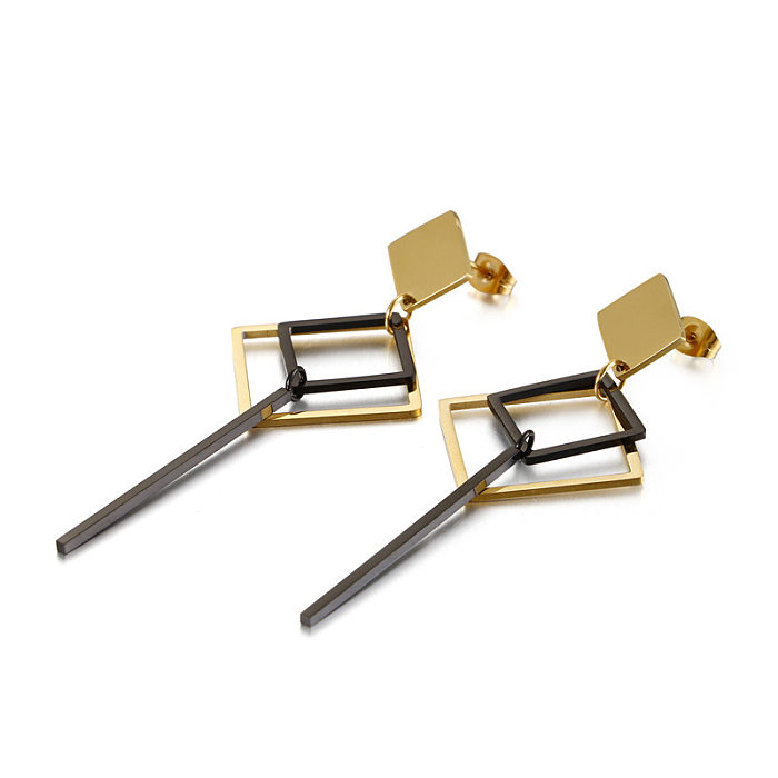 Fashion Personality Simple Hollow Geometric Diamond Long Stainless Steel  Earrings Wholesale
