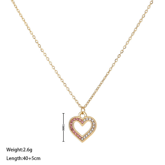 Simple Style Heart Shape Stainless Steel  Plating Inlay Rhinestones Gold Plated Pendant Necklace