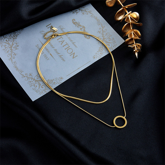 Simple Style Circle Stainless Steel  Layered Necklaces Gold Plated Stainless Steel  Necklaces