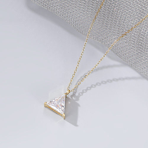 Fashion Triangle Stainless Steel Inlay Zircon Pendant Necklace 1 Piece