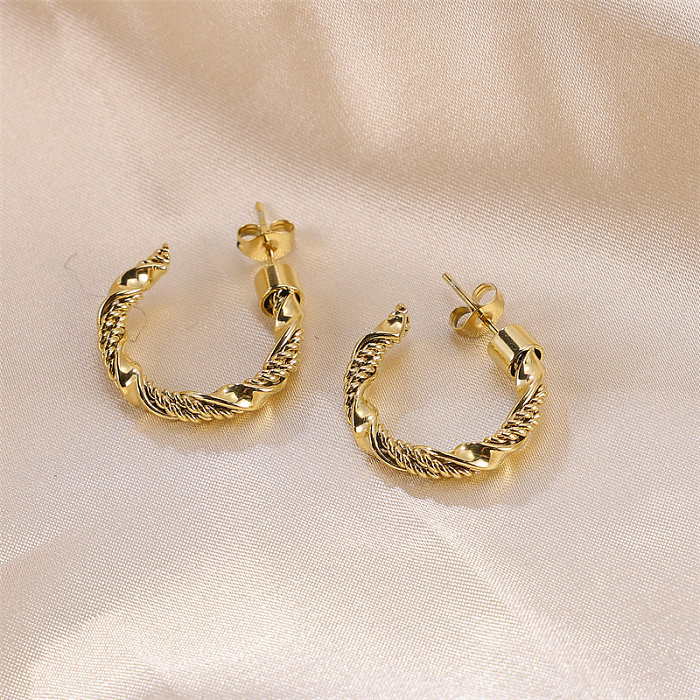 1 paire de clous d'oreilles en acier inoxydable plaqué or 18 carats, style simple, forme C, placage torsadé