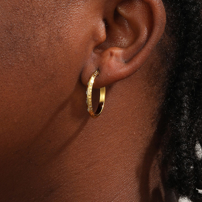 1 paire de boucles d'oreilles créoles en acier inoxydable, couleur unie, Style Simple