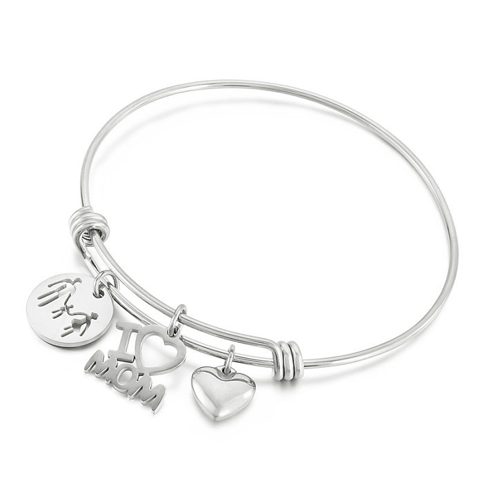 Bracelet rétractable simple et réglable en forme de cœur pour maman, en acier inoxydable, à la mode