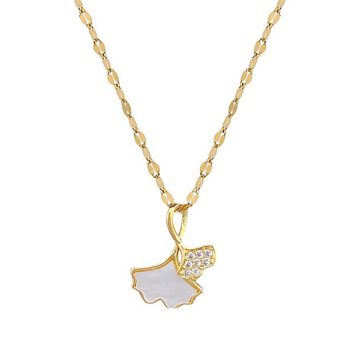 Simple Style Commute Ginkgo Leaf Stainless Steel  Copper Inlay Artificial Gemstones Pendant Necklace