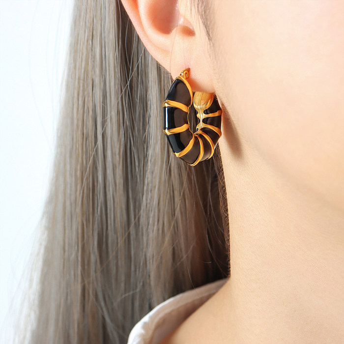 1 Pair INS Style Exaggerated Modern Style Circle Stainless Steel Enamel Plating 18K Gold Plated Earrings