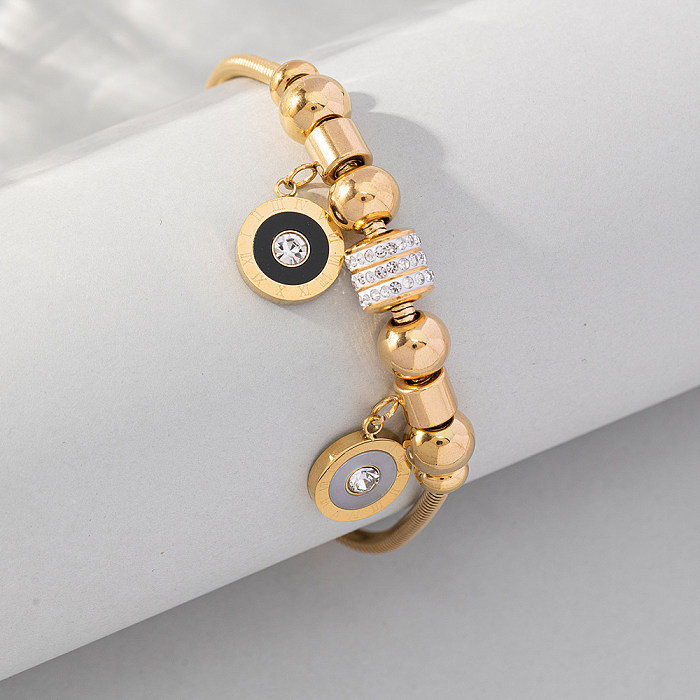 Bracelets de pierres précieuses artificielles incrustées d'acier inoxydable de cercle de style simple