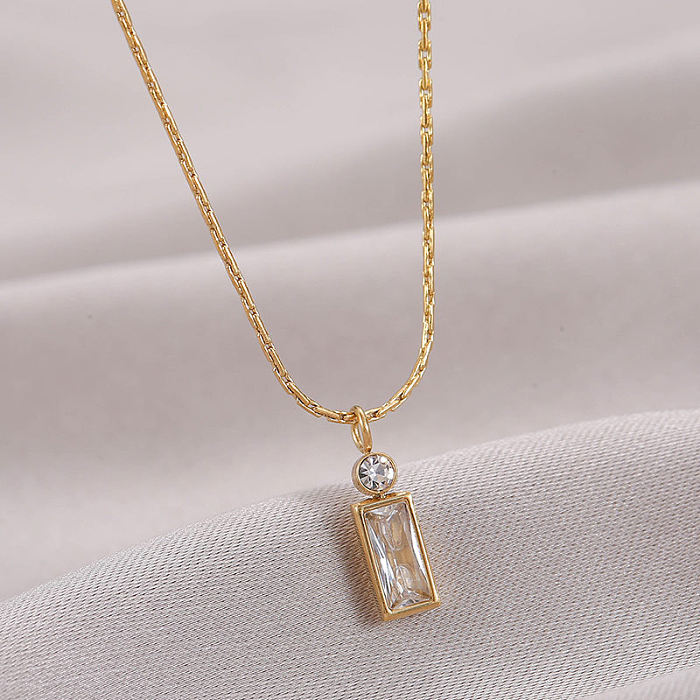 Fashion Rectangle Stainless Steel Necklace Inlaid Zircon Stainless Steel  Necklaces