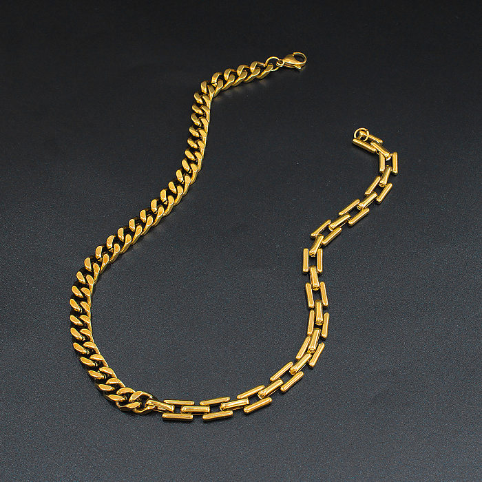 Collar geométrico de acero inoxidable chapado en oro Hip-Hop