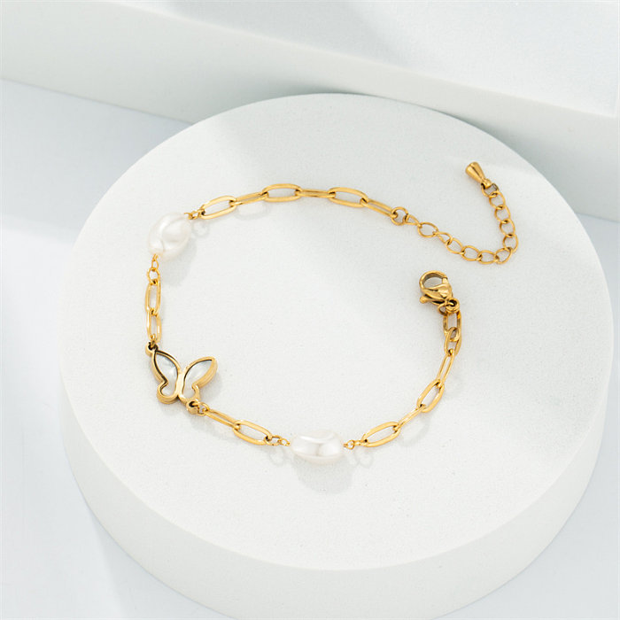 Simple Style Butterfly Stainless Steel Titanium Steel Plating Gold Plated Bracelets