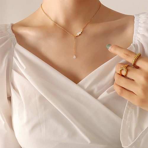 Mode Quaste Solitaire Edelstahl Halskette weibliche weiße Muschelflügel