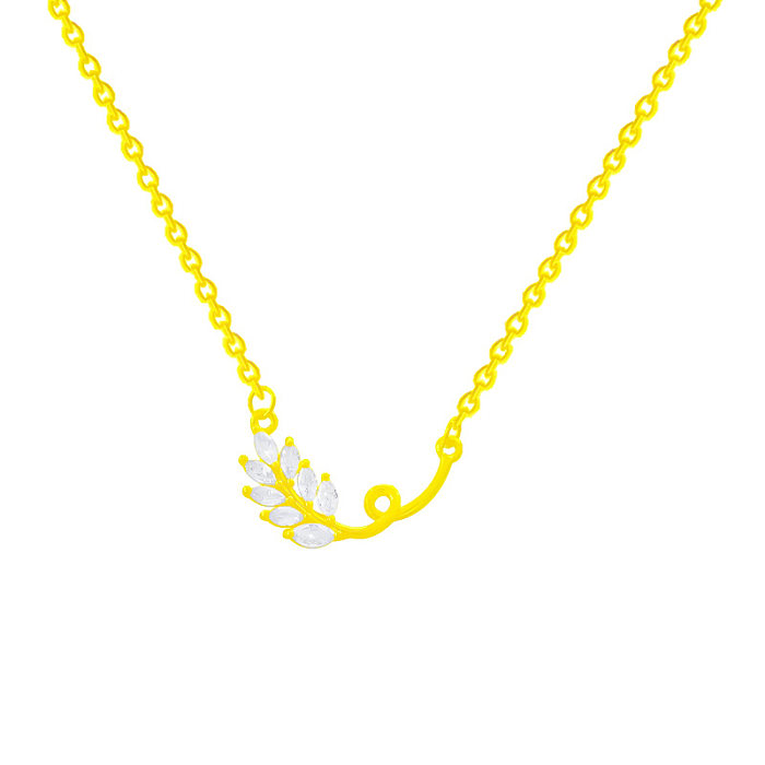 Simple Style Leaf Stainless Steel Plating Inlay Zircon Gold Plated Pendant Necklace
