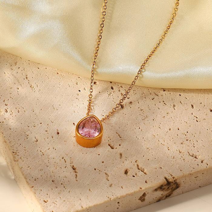 Romantic Drop-shaped Zircon Pendant Stainless Steel  Necklace Jewelry Accessories