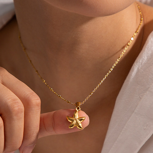 Colar com pingente banhado a ouro 18K com revestimento de aço inoxidável Starfish de férias estilo IG