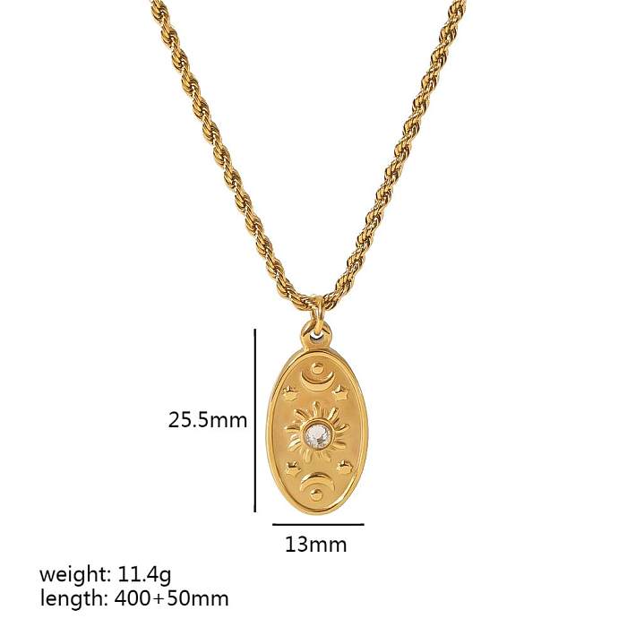 Retro Portrait Oval Heart Shape Stainless Steel  Polishing Plating Inlay Turquoise 18K Gold Plated Pendant Necklace