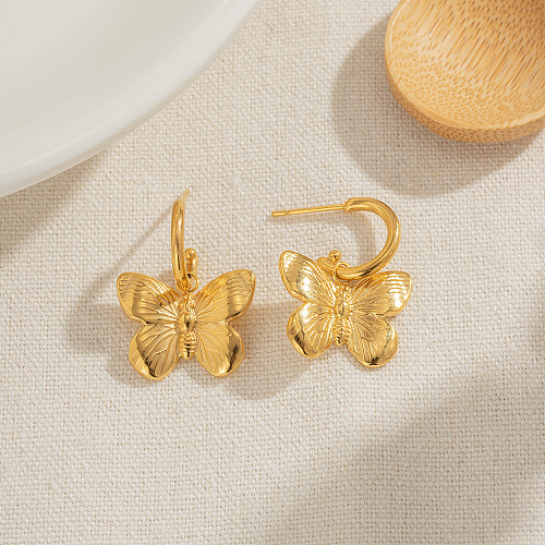1 Pair IG Style Butterfly Plating Stainless Steel  18K Gold Plated Ear Hook