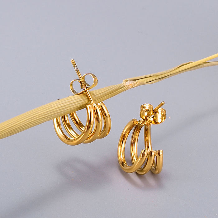 Fashion Line Three-line Bending Stud Earrings Wholesale jewelry