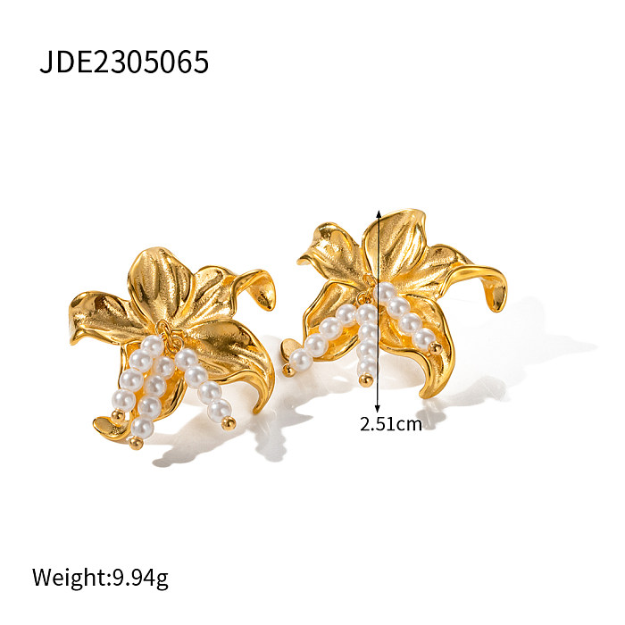 1 Pair IG Style Starfish Plating Stainless Steel  Beads 18K Gold Plated Earrings
