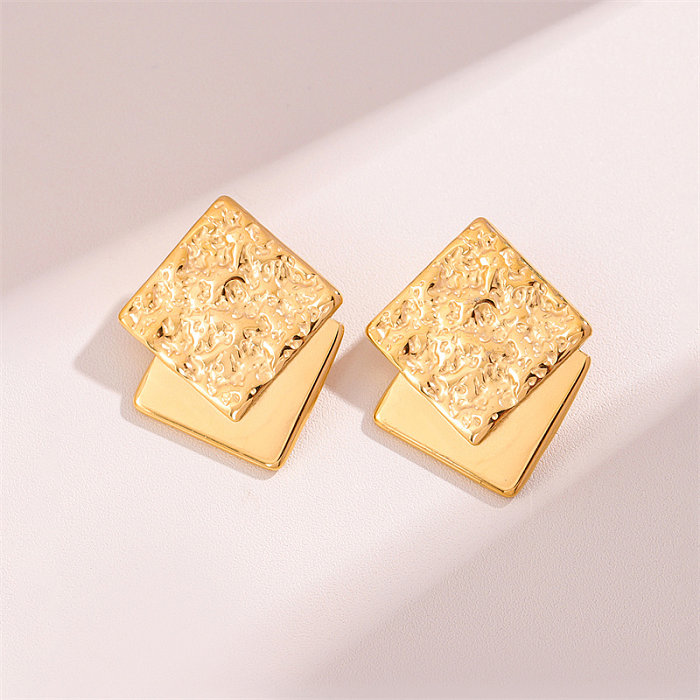 1 par de brincos de orelha banhados a ouro 18K estilo retrô simples geométrico chapeamento geométrico