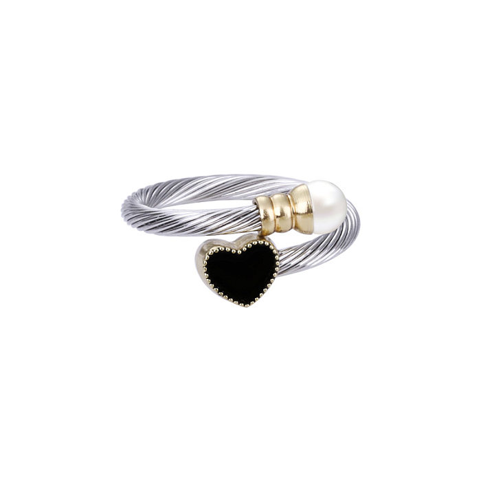 Brazalete de perlas artificiales chapado en acero inoxidable con forma de corazón de moda