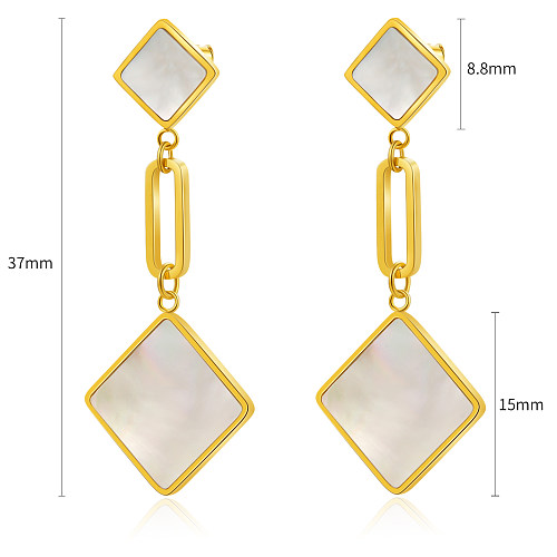 1 Pair Basic Simple Style Rhombus Plating Inlay Stainless Steel  Shell Rose Gold Plated Drop Earrings