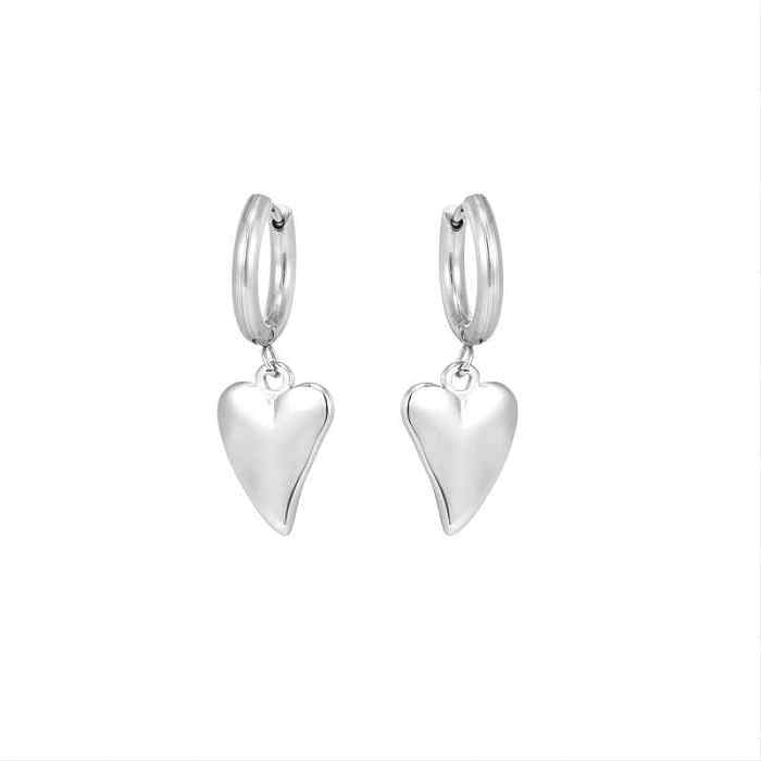 1 paire de boucles d'oreilles pendantes en forme de cœur en acier inoxydable plaqué or 18 carats