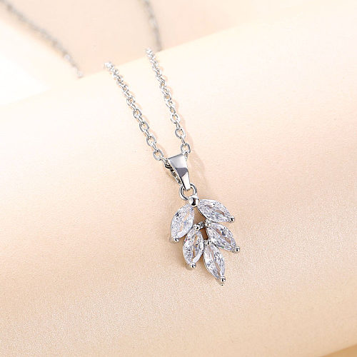 Elegant Leaf Stainless Steel  Plating Inlay Zircon 18K Gold Plated Pendant Necklace