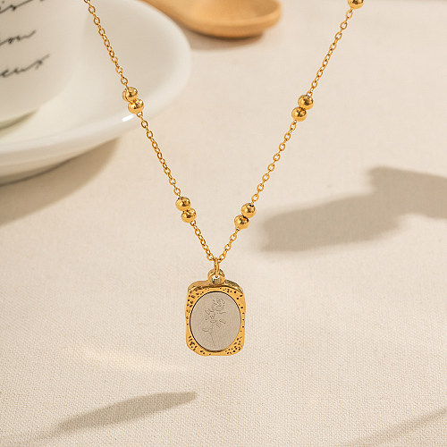 Modern Style Rose Stainless Steel  Plating 18K Gold Plated Pendant Necklace
