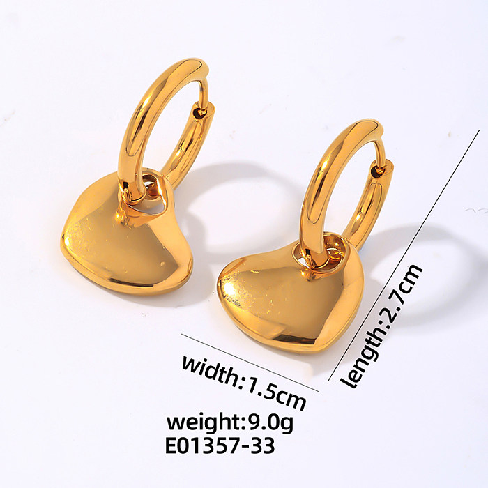 1 paire de boucles d'oreilles pendantes en acier inoxydable plaqué or et argent, Style Hip-Hop Vintage, en forme de cœur, polissage