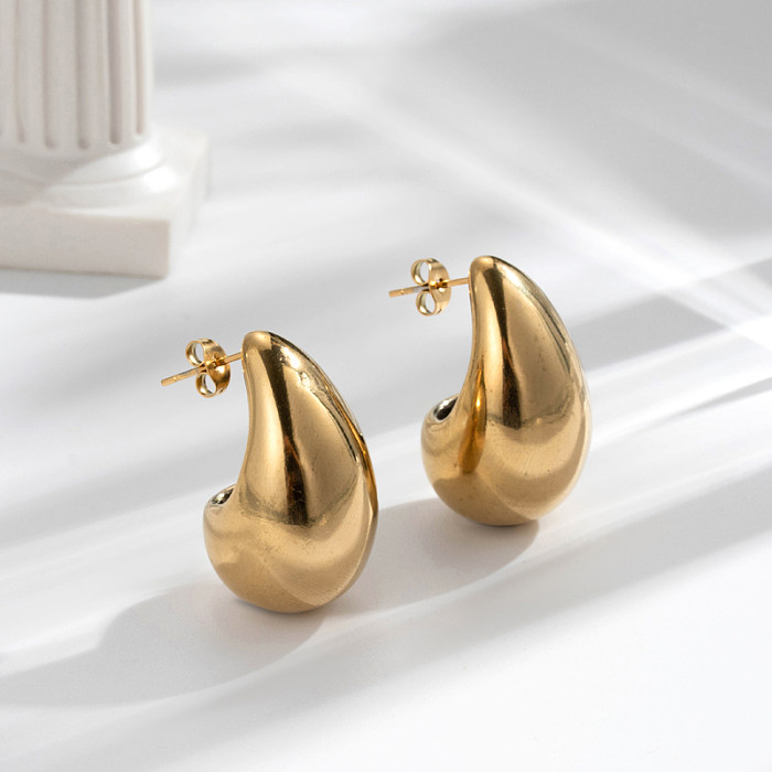 1 Pair Vintage Style Semicircle Water Droplets Solid Color Plating Stainless Steel  18K Gold Plated Ear Studs