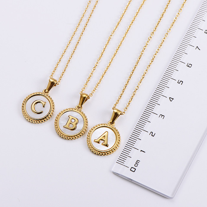 1 Piece Simple Style Letter Stainless Steel  Plating Inlay Shell Pendant Necklace