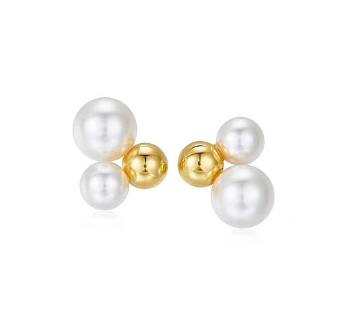 Clous d'oreilles en perles plaquées avec pampilles géométriques en acier inoxydable, Style Simple, 1 paire