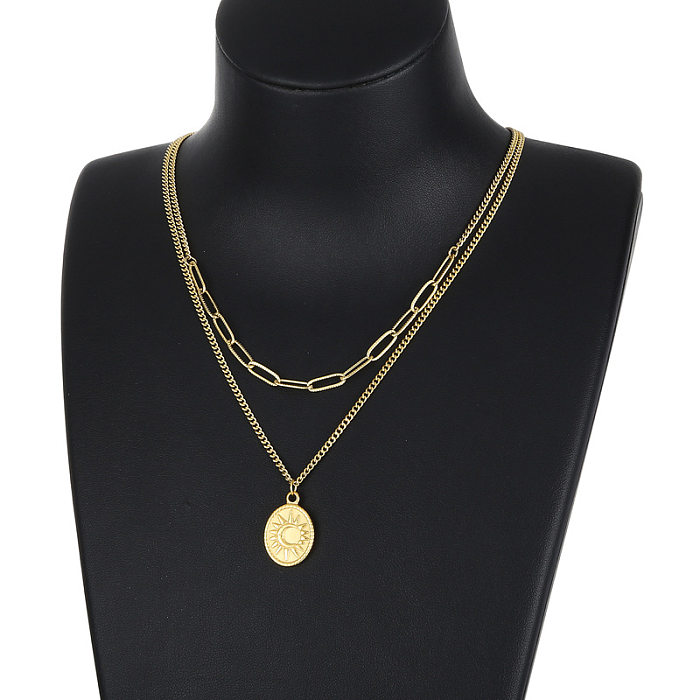Trend Sun Embossed Round Necklace Fashion Sweater Chain Stainless Steel  Clavicle Chain