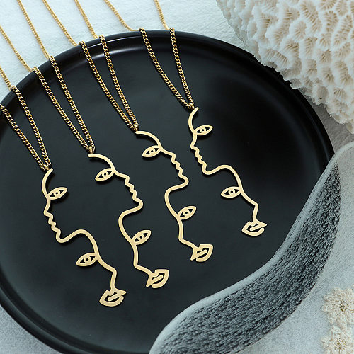 Exaggerated Personality Outline Face Pendant Necklace Stainless Steel  18K Real Gold Plated Jewelry
