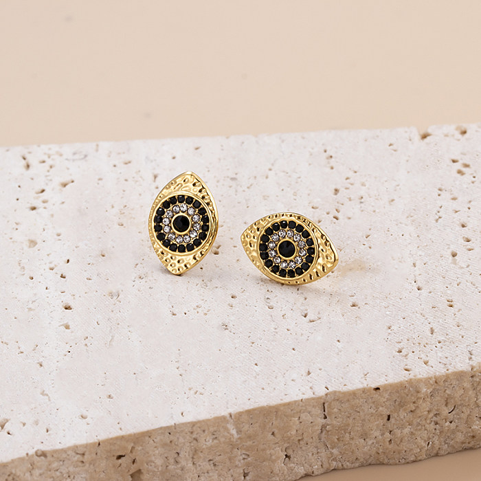 1 Pair Retro Classic Style Palm Eye Snake Stainless Steel  Plating Inlay Zircon 18K Gold Plated Ear Studs