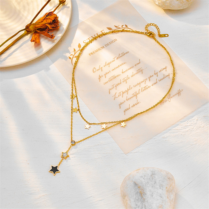 Fashion Star Mehrschichtige Halsketten mit Inlay aus künstlichen Edelsteinen aus Edelstahl, 1 Stück