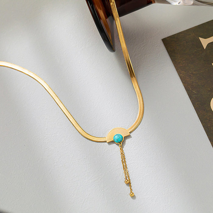 Collier pendentif classique avec incrustation de placage en acier inoxydable pour femme, secteur Turquoise