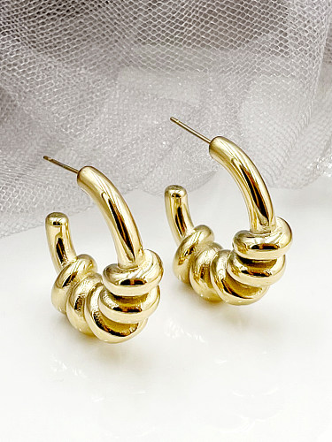 1 par de pendientes chapados en oro de acero inoxidable pulido en forma de C estilo británico estilo Simple informal