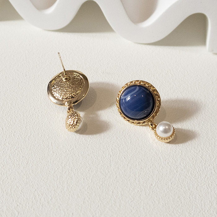 1 Paar elegante runde Patchwork-Ohrringe aus Edelstahl im französischen Stil