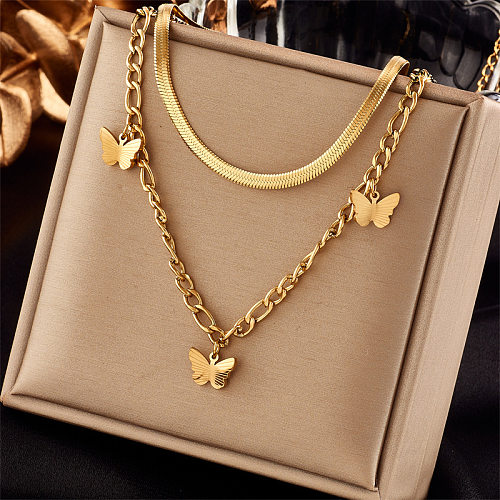 Fashion Butterfly Stainless Steel Plating Layered Necklaces 1 Piece