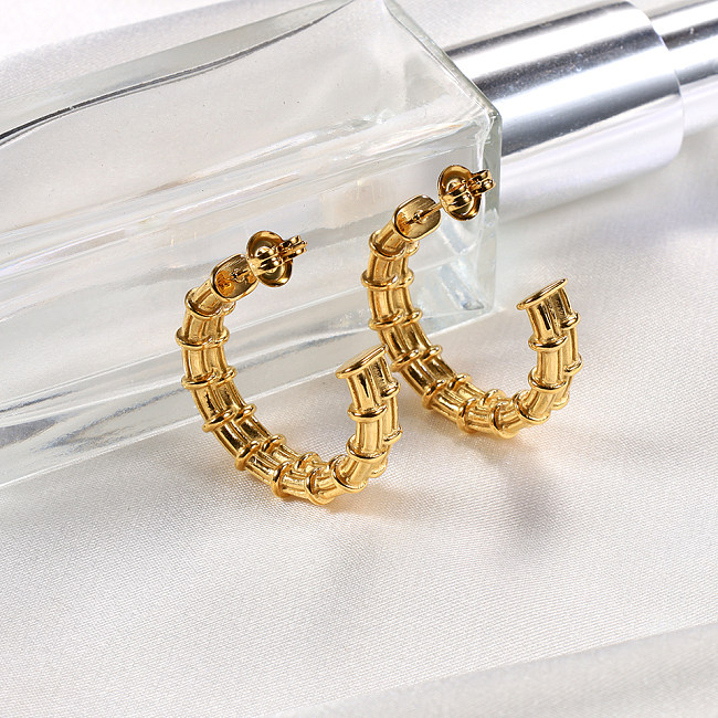 Cross-Border Hot Selling Fashion Simple Bamboo Double-Layer Stainless Steel  Earrings