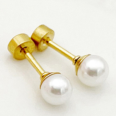 1 paire de clous d'oreilles plaqués or, Style Simple et décontracté, placage rond en acier inoxydable, Imitation perle