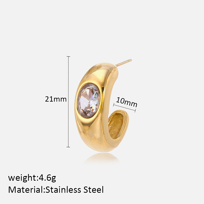 1 Pair Retro C Shape Stainless Steel  Plating Inlay Zircon 18K Gold Plated Ear Studs