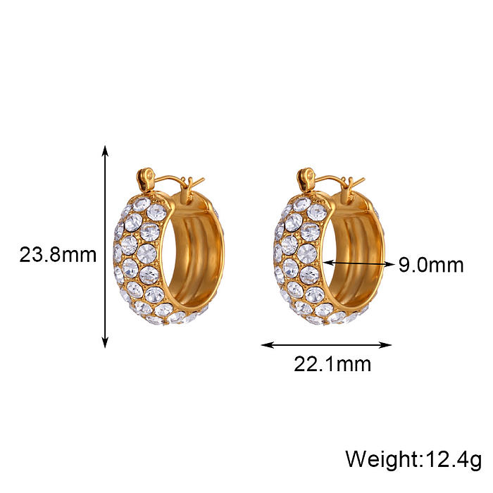 Shiny Round Stainless Steel  Plating Inlay Rhinestones 18K Gold Plated Women'S Hoop Earrings
