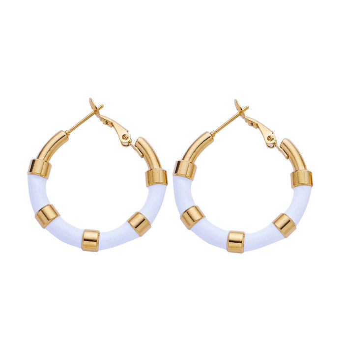 1 Pair IG Style Circle Epoxy Stainless Steel Earrings