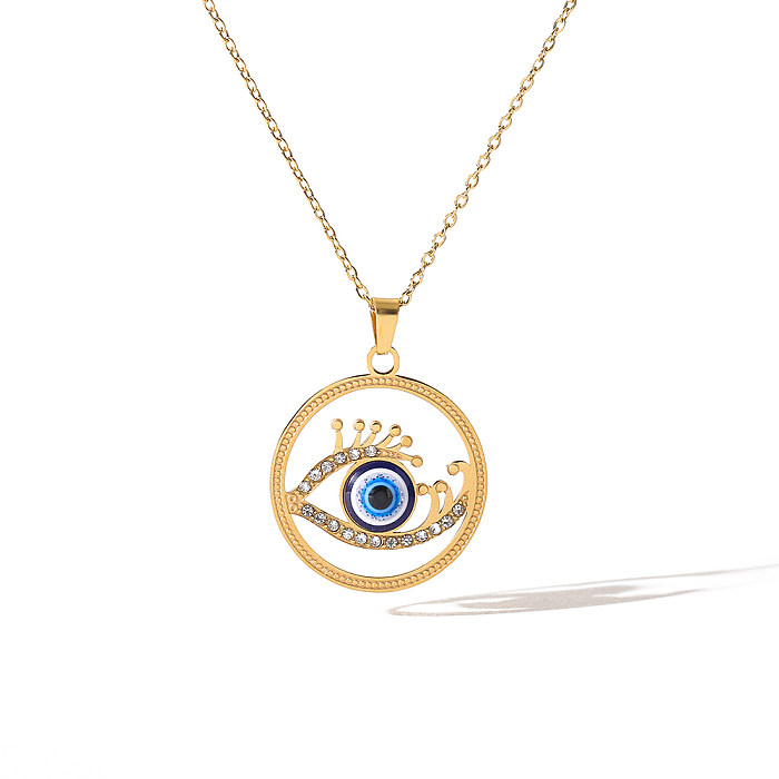 Wholesale Retro Devil'S Eye Stainless Steel 18K Gold Plated Zircon Pendant Necklace