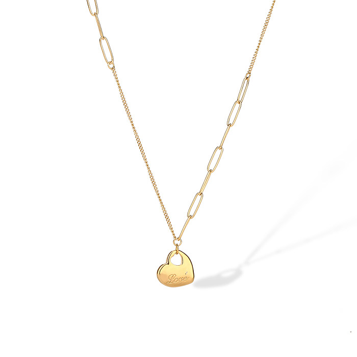 قلادة أساسية بسيطة على شكل قلب بتصميم هندسي على شكل قلب ومرصعة بالزركون ومطلية بالذهب عيار 18 قيراط