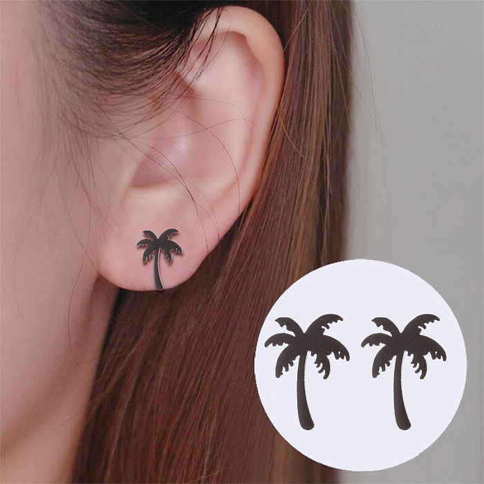 Women'S Simple Style Coconut Tree Stainless Steel  No Inlaid Ear Studs Plating Stainless Steel  Earrings