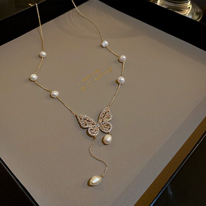 INS Style Geometric Butterfly Alloy Plating Layered Necklaces