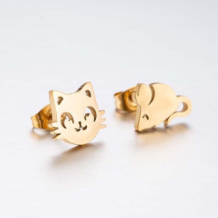 Fashion Cat Stainless Steel  Plating Ear Studs 1 Pair